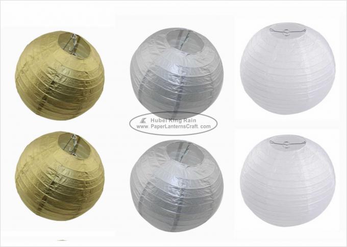 14" Printed Silver Gold Circle Paper Lanterns Handmade Craft For Cultural Garden 2