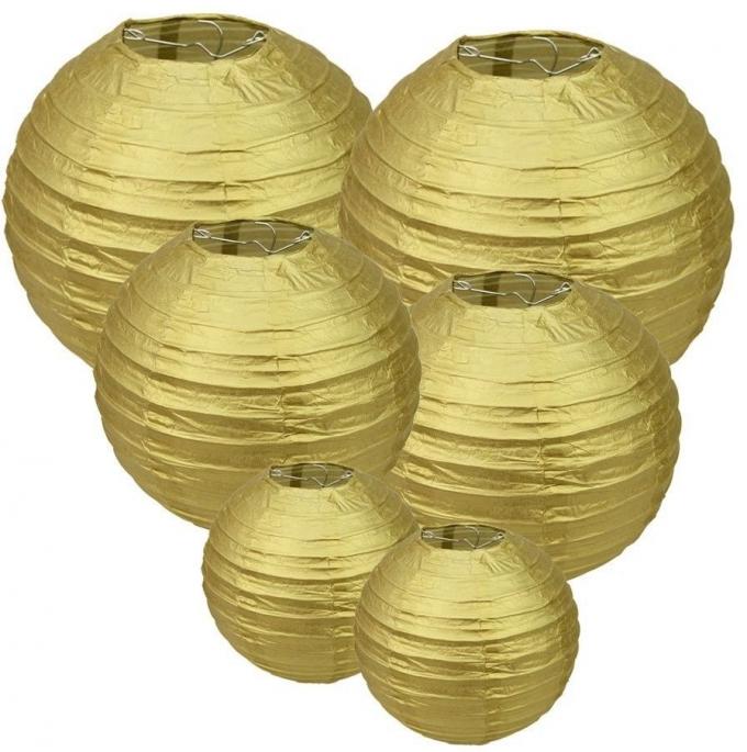 14" Printed Silver Gold Circle Paper Lanterns Handmade Craft For Cultural Garden 0