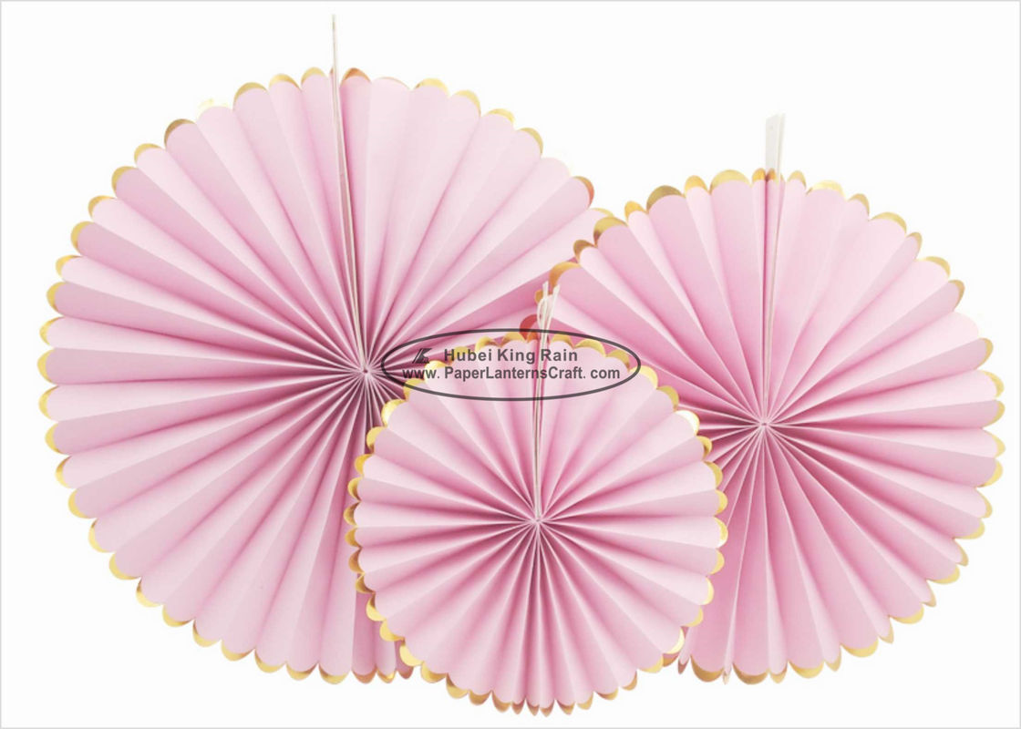 China Single Color Pink Paper Fans Party Favors 14 Inch For Home Decoration factory
