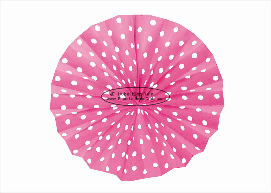 China Fashion Hanging Fuchsia Paper Folding Fans With 10&quot; 12&quot; 14&quot; Polka Dots Printed factory