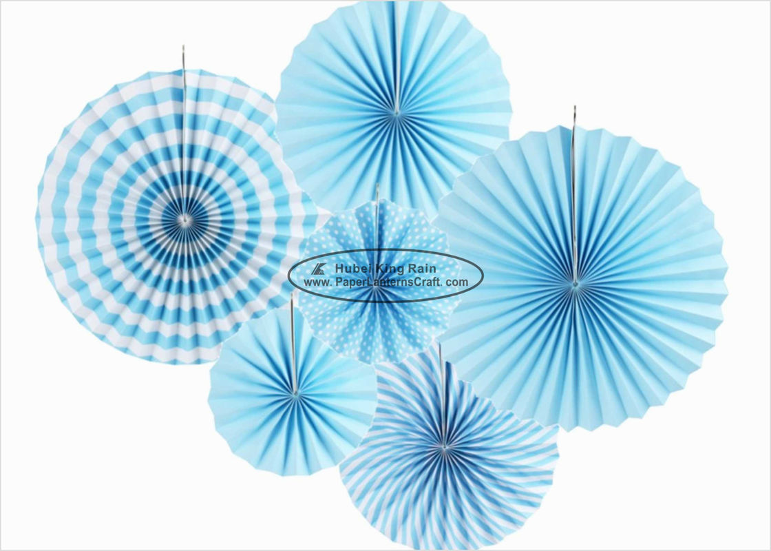 China Light Blue Christmas Paper Fan Decorations , 14 Inch Paper Fan Party Decorations factory