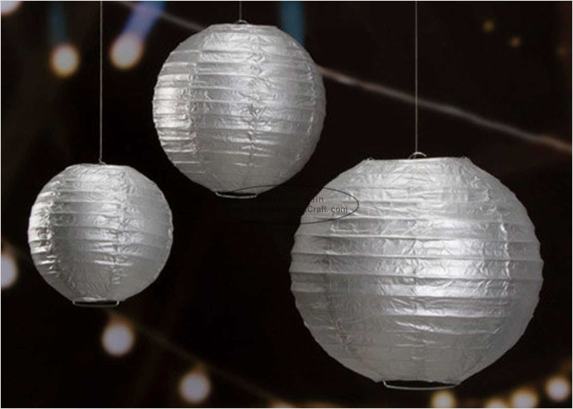 China 14&quot; Printed Silver Gold Circle Paper Lanterns Handmade Craft For Cultural Garden factory