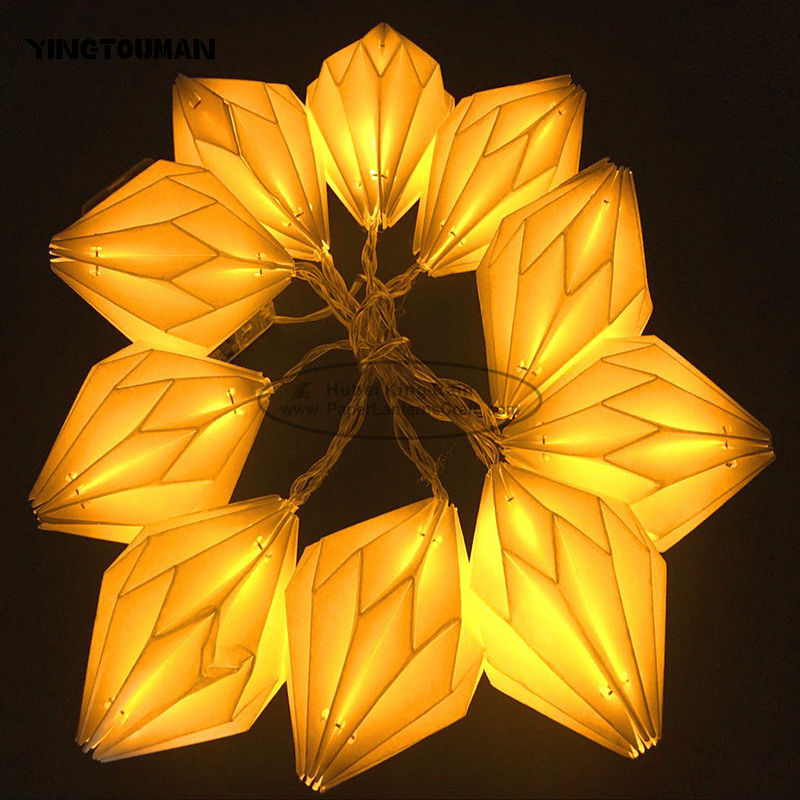 Good price Origami White Paper lantern String Lights 15cm window Party Decoration online