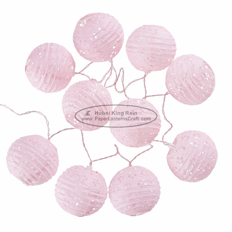 buy Pink Eyelet Paper Lantern String Lights 10 pcs led room decoration wedding girl party online manufacturer