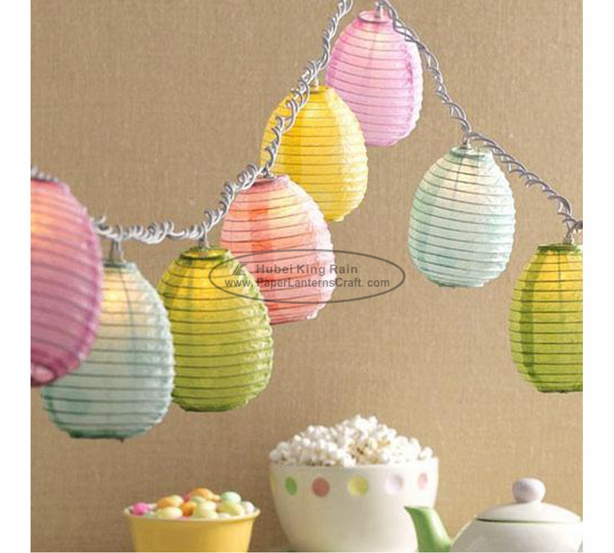 buy Blue green yellow egg shape Paper Lantern String Lights easter baby shower decoration online manufacturer
