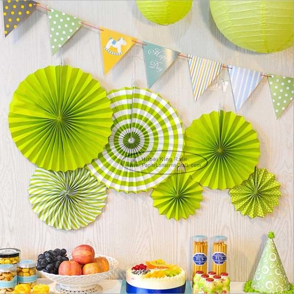 China Customized Printing Round Paper Fan Decorations , Mint Green Paper Fans factory