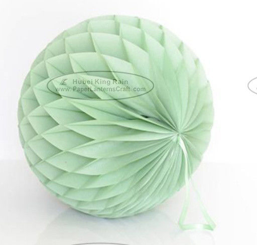 Dusty Green Tissue Paper Honeycomb Balls Pom Poms With Satin Ribbon Loop