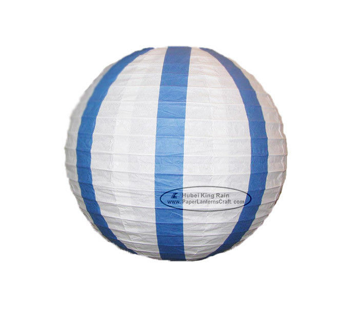 China White Or Blue Or Red Or Green Stripe Round Paper Lanterns With Metal Wire Material factory